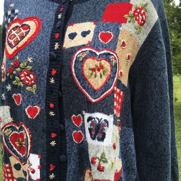 Sweetheart Heart Valentine Patchwork Sweater L - Picture 4 of 7